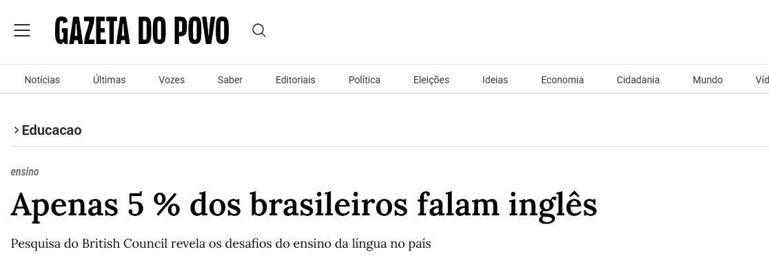 Print da matéria: Apenas 5% dos brasileiros falam inglês (Gazeta do Povo)