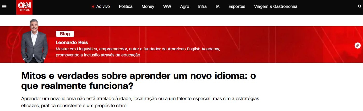 Print da matéria: Mitos e verdades sobre aprender um novo idioma (CNN Brasil)