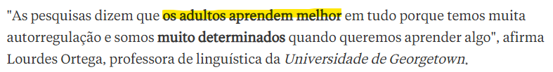 Trecho: as pesquisas dizem que os adultos aprendem melhor, afirma Lourdes Ortega, Universidade de Georgetown